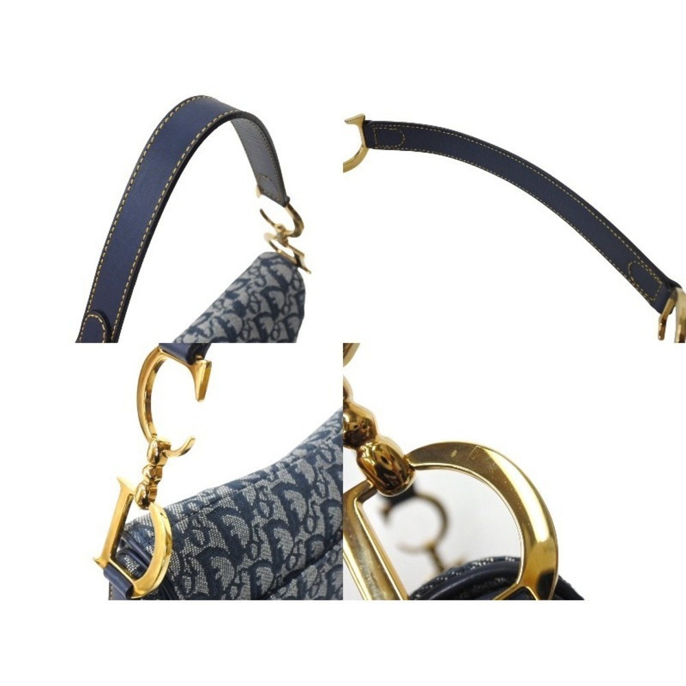 Christian Dior Trotter Double Saddle Handbag Navy Blue Canvas Leather - Picture 5 of 9